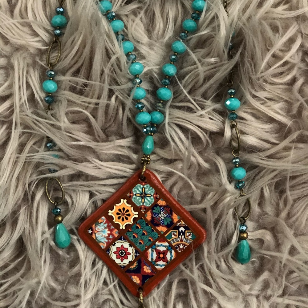 Artesian adjustable long necklace and earring set